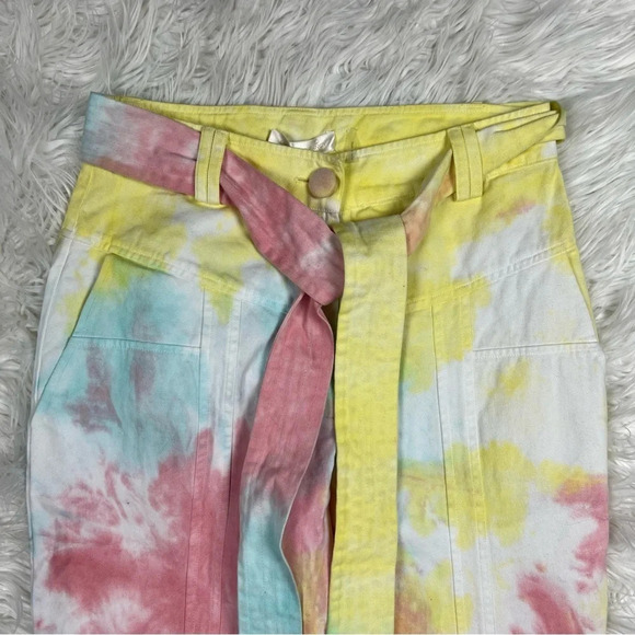 New LOVESHACKFANCY Tao Pant Rainbow Radial Tie Dye NWT Denim Casual Women’s 6 - Picture 5 of 13